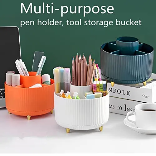 360° Rotating Makeup Brush Holder Organizer, Cosmetic Display Case Makeup Lip Gloss Organizer Cup with 5 Slots for Vanity, Nail Polish, Perfume, Bathroom, Container Counter Organizer (White)