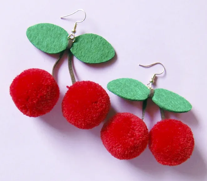 A SHOP OF THINGS POM POM CHERRY EARRINGS