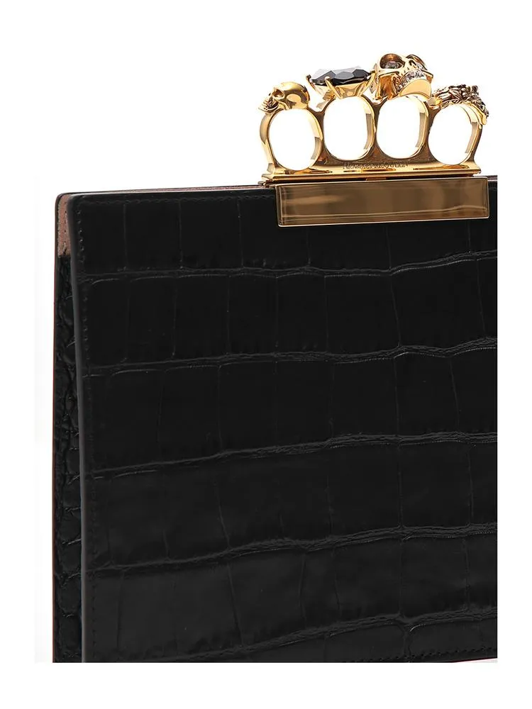 Alexander McQueen Four Rings Croc-Effect Clutch Bag