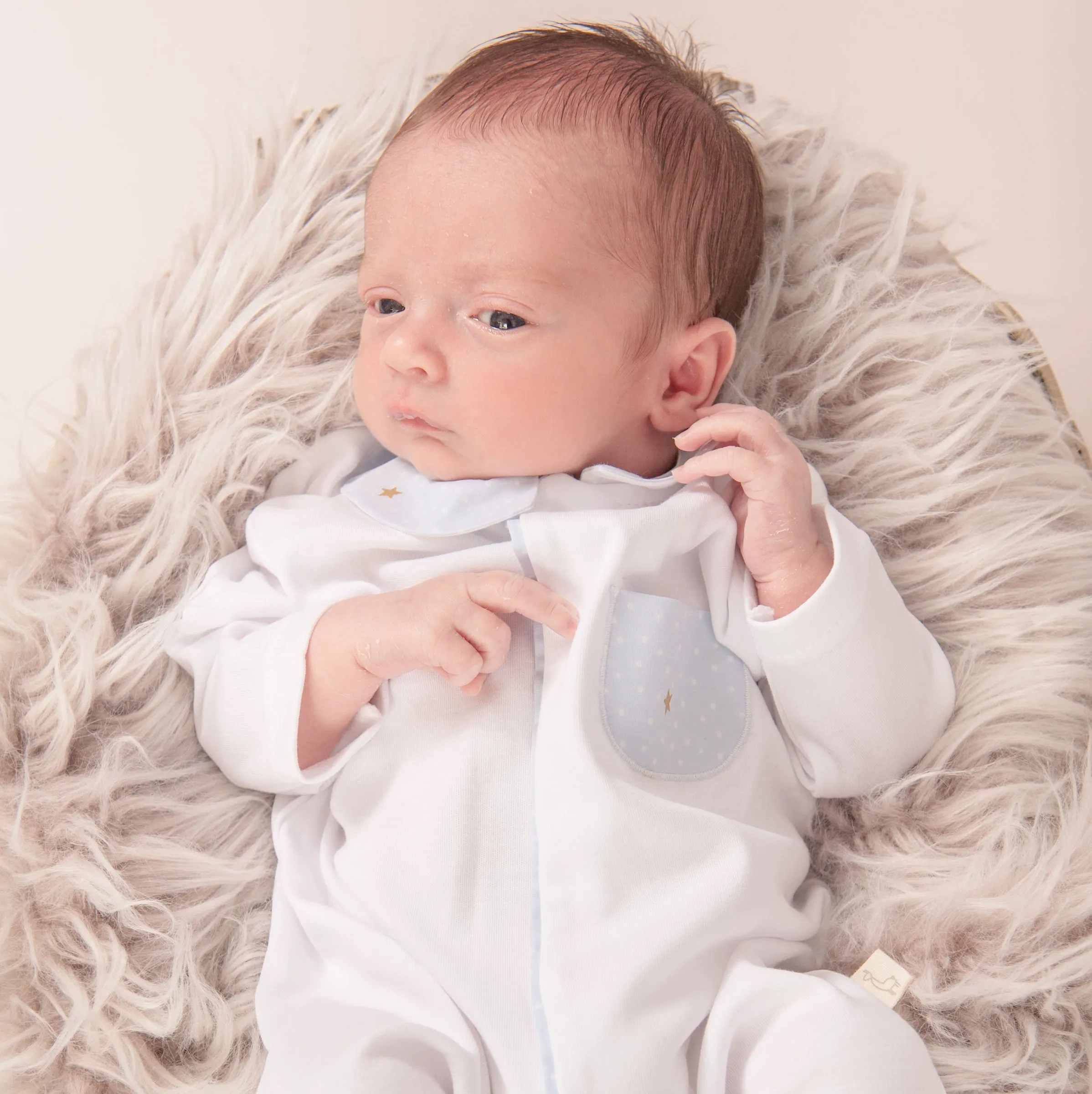 Baby Gi Dreams White Sleepsuit with Blue Pocket
