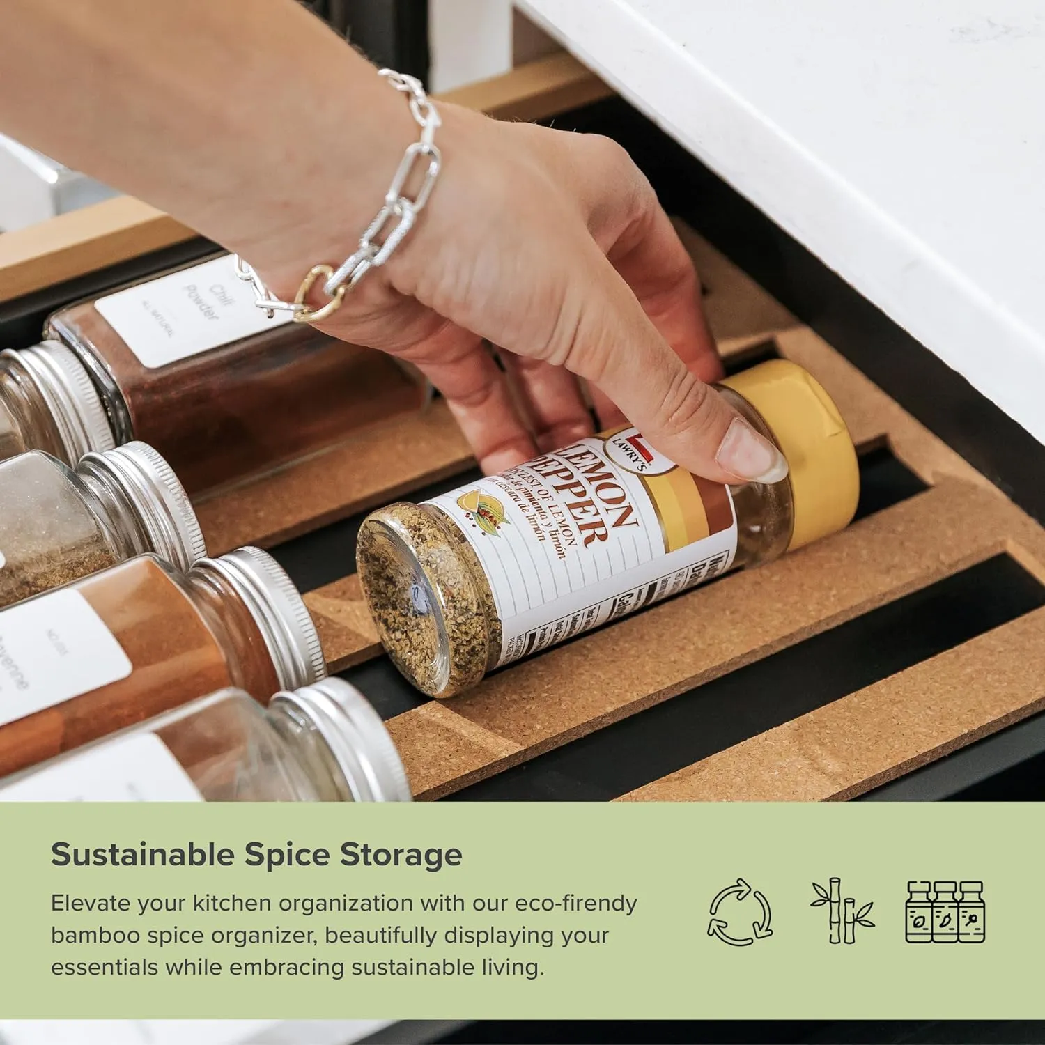 Bamboo Spice Drawer Organizer Black Finish (Expands 10.5 to 18.5 in)