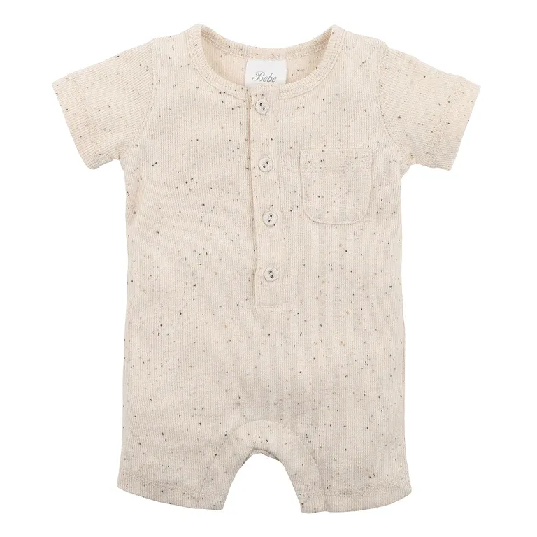 Bebe Baby Latte Neps Henley SS Romper - Latte Speckle