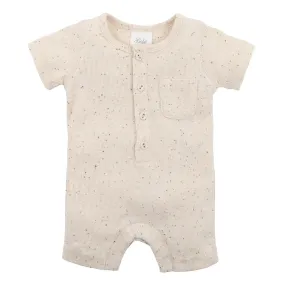 Bebe Baby Latte Neps Henley SS Romper - Latte Speckle