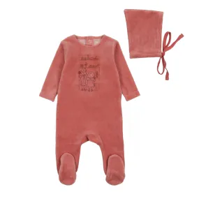 Bee & Dee Dark Rose Velour Window Footie   Bonnet