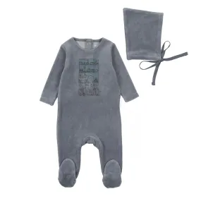 Bee & Dee Storm Blue Velour Window Footie   Bonnet