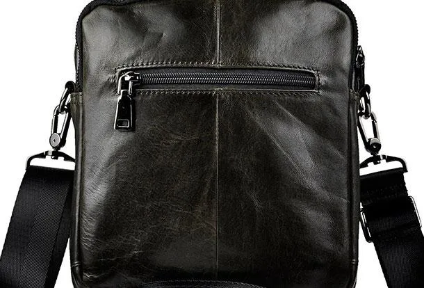 Black Genuine Leather Small Messenger Bag Small CrossBody Bag For Men