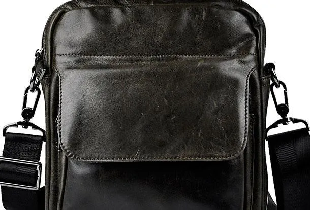 Black Genuine Leather Small Messenger Bag Small CrossBody Bag For Men