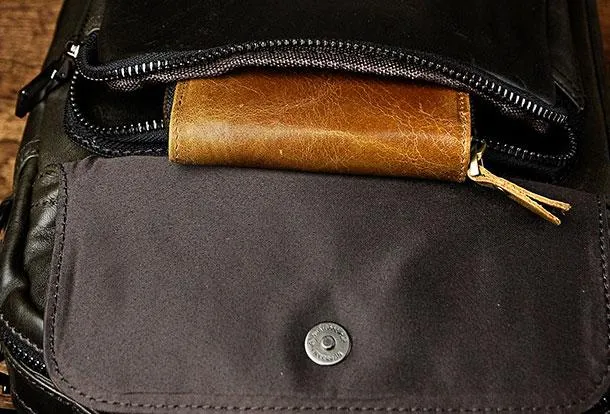 Black Genuine Leather Small Messenger Bag Small CrossBody Bag For Men
