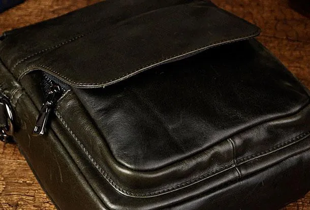 Black Genuine Leather Small Messenger Bag Small CrossBody Bag For Men
