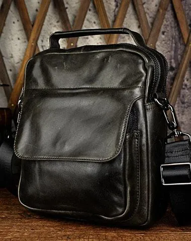 Black Genuine Leather Small Messenger Bag Small CrossBody Bag For Men