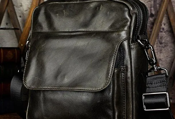 Black Genuine Leather Small Messenger Bag Small CrossBody Bag For Men