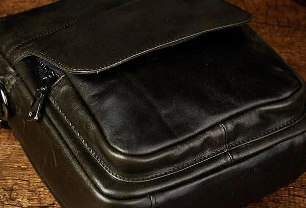 Black Genuine Leather Small Messenger Bag Small CrossBody Bag For Men