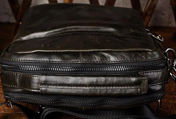 Black Genuine Leather Small Messenger Bag Small CrossBody Bag For Men