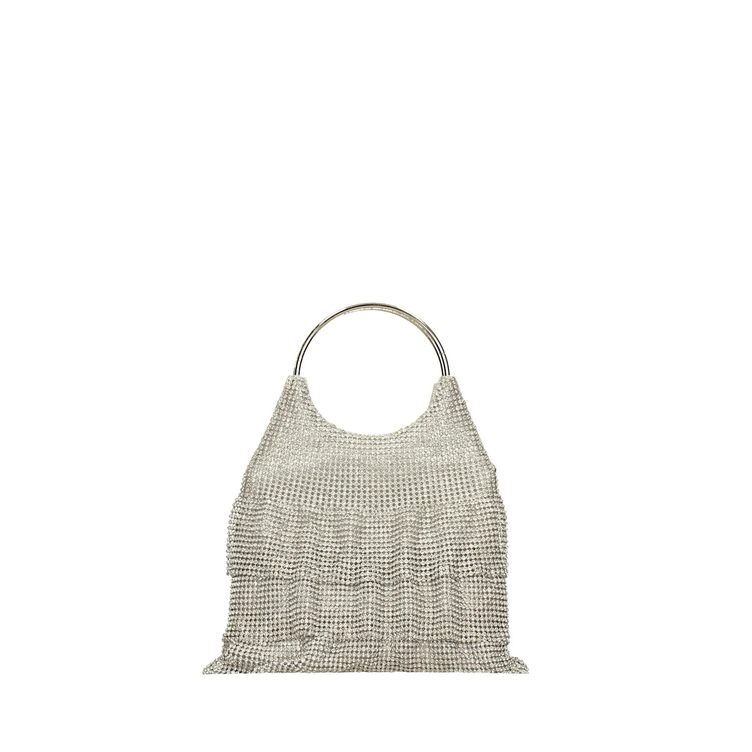 Borsa argentata Fringe Bag con strass pendenti