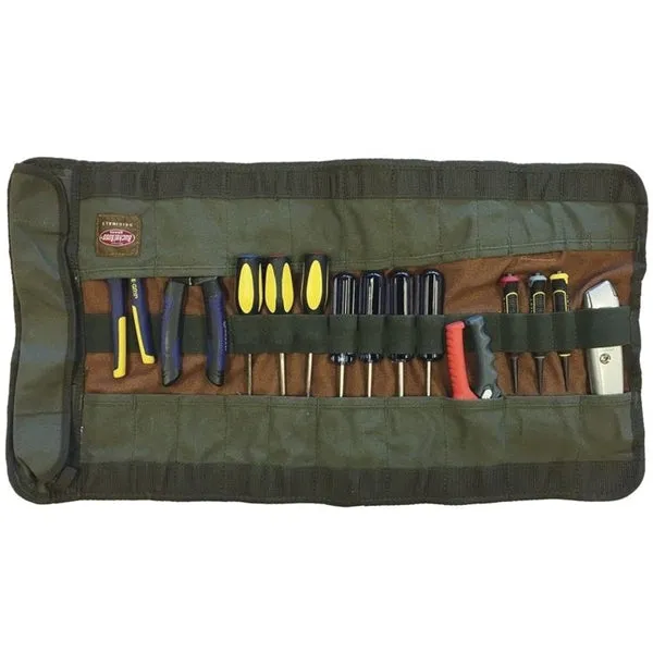 Bucket Boss Original Series 70004 Tool Roll Bag, 26 in W, 14-1/2 in H, 25-Pocket, Canvas, Brown