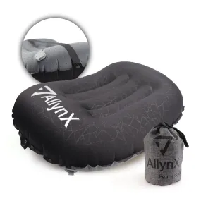 Camp Pillow, AllynX Compressible, Compact, Comfortable, Ergonomic Inflating Pillow for Neck & Lumbar Support While Camp, Backpacking, Graphite Black