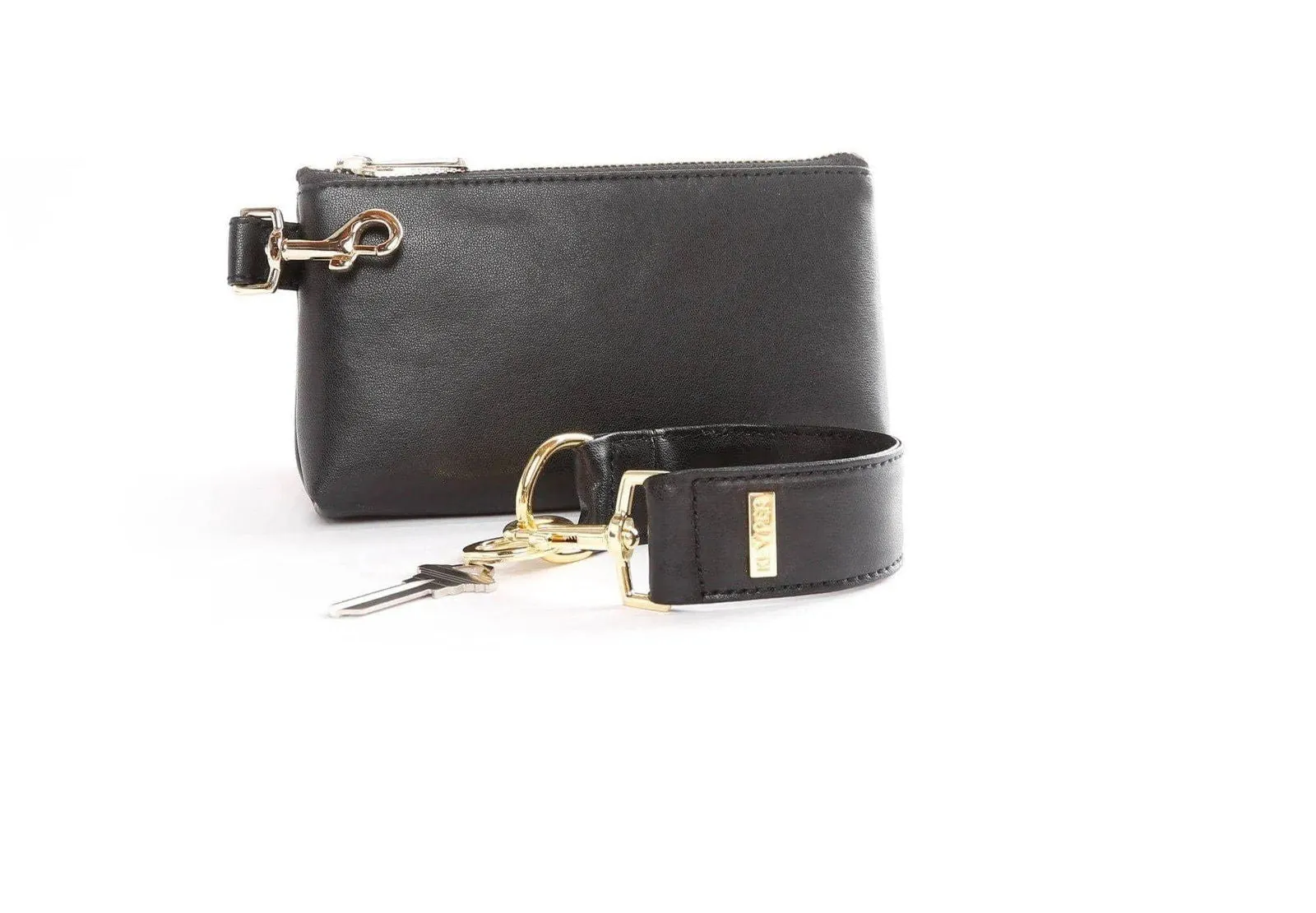 Classic Black Leather 2-Piece Wristlet Set