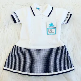 CLEARANCE DEAL - Pangasa Baby - Baby Girls White & Navy Stripe Dress Newborn