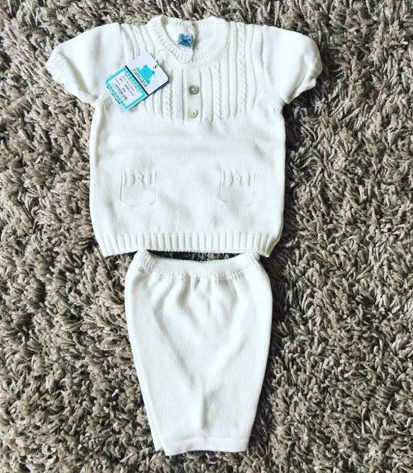 CLEARANCE DEAL - Pangasa Baby - Unisex Baby Cream Knitted 2pc Set Age 9mths