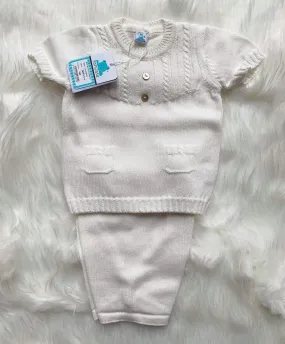 CLEARANCE DEAL - Pangasa Baby - Unisex Baby Cream Knitted 2pc Set Age 9mths