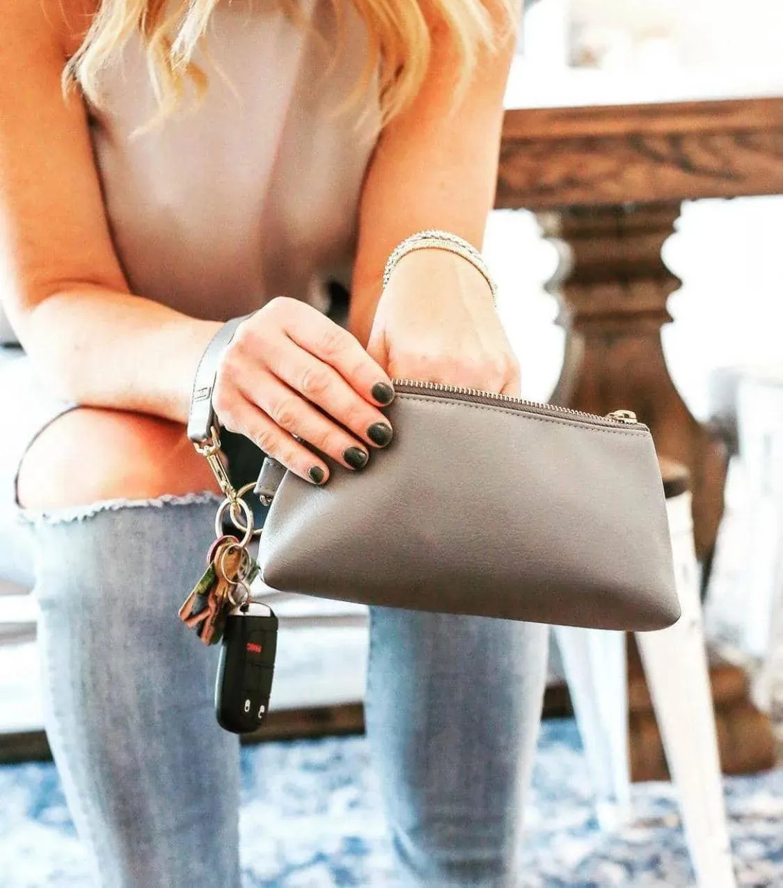 Cool Grey Vegan Leather 2-Piece Wristlet Set