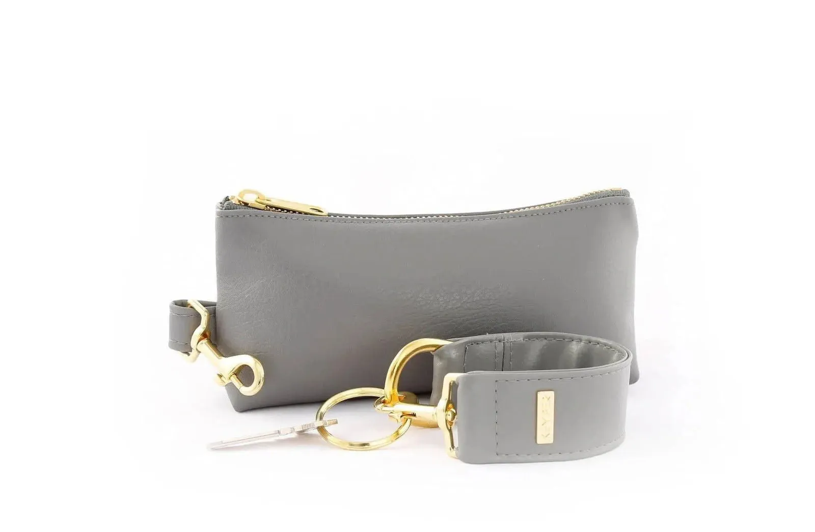 Cool Grey Vegan Leather 2-Piece Wristlet Set