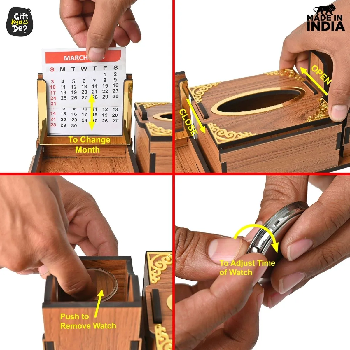 Desk Organizer With Clock and Calendar 2025 | Calendar With Tissue Box Holder | Free Tissue Paper Refill Pack (Ecofriendly)