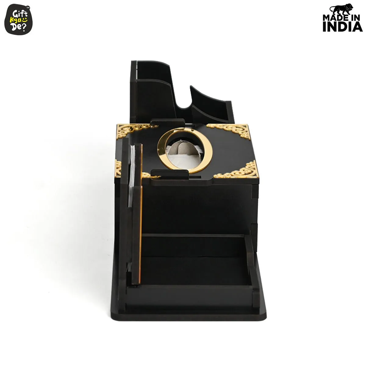 Desk Organizer With Clock and Calendar 2025 | Calendar With Tissue Box Holder | Free Tissue Paper Refill Pack (Ecofriendly)