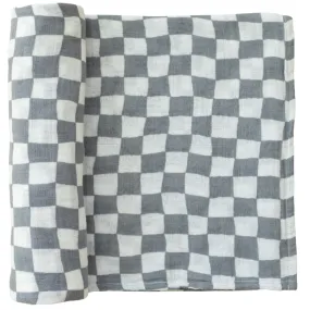 Dusty Blue Wavy Checkered Muslin Swaddle Blanket