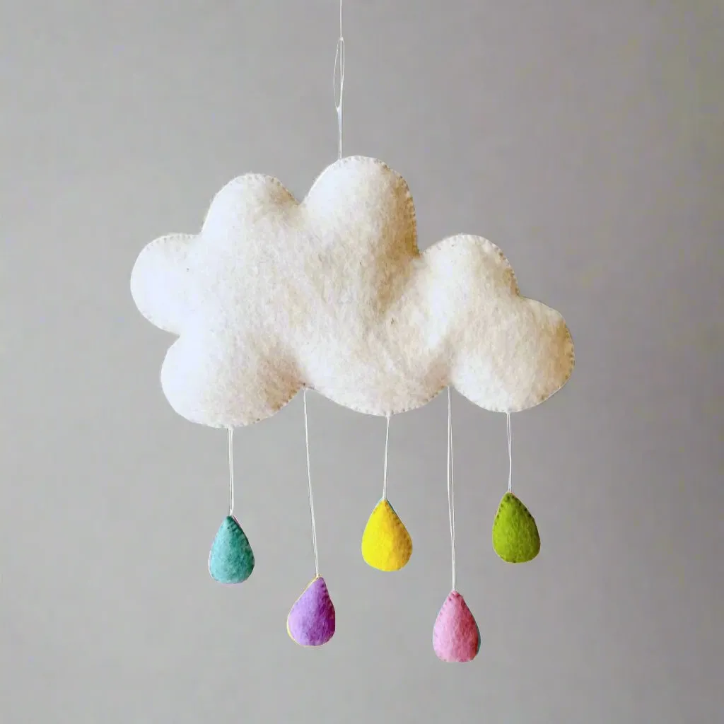 Felt Cloud Mobile with Pastel Raindrops