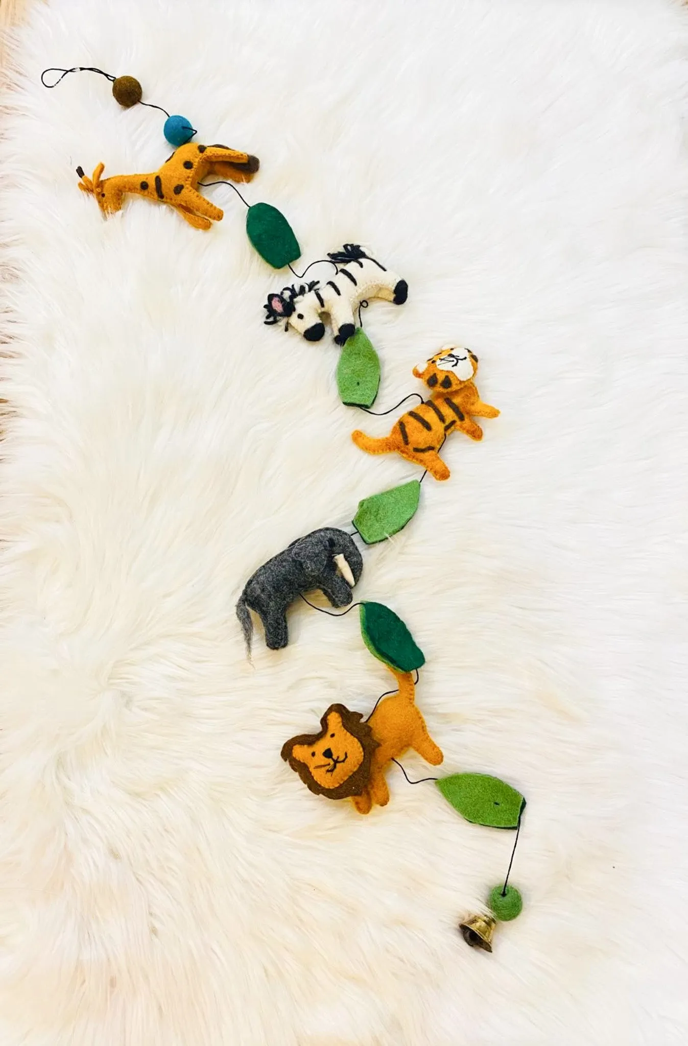 Felted Animal Jungle Hanging with Bells