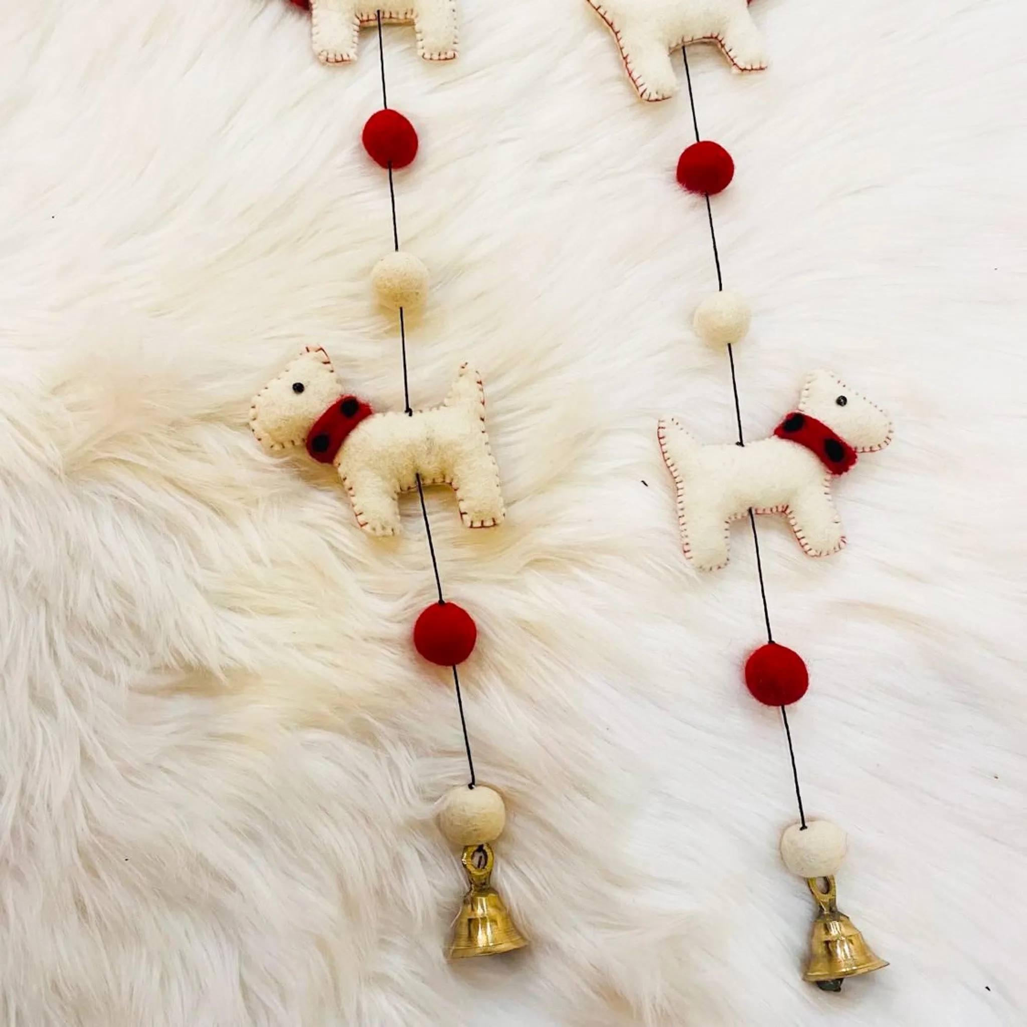 Felted Dog Hanging with Bells