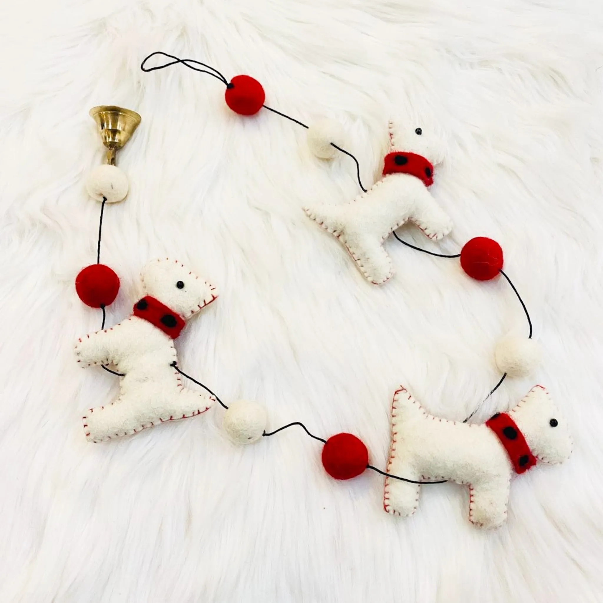 Felted Dog Hanging with Bells