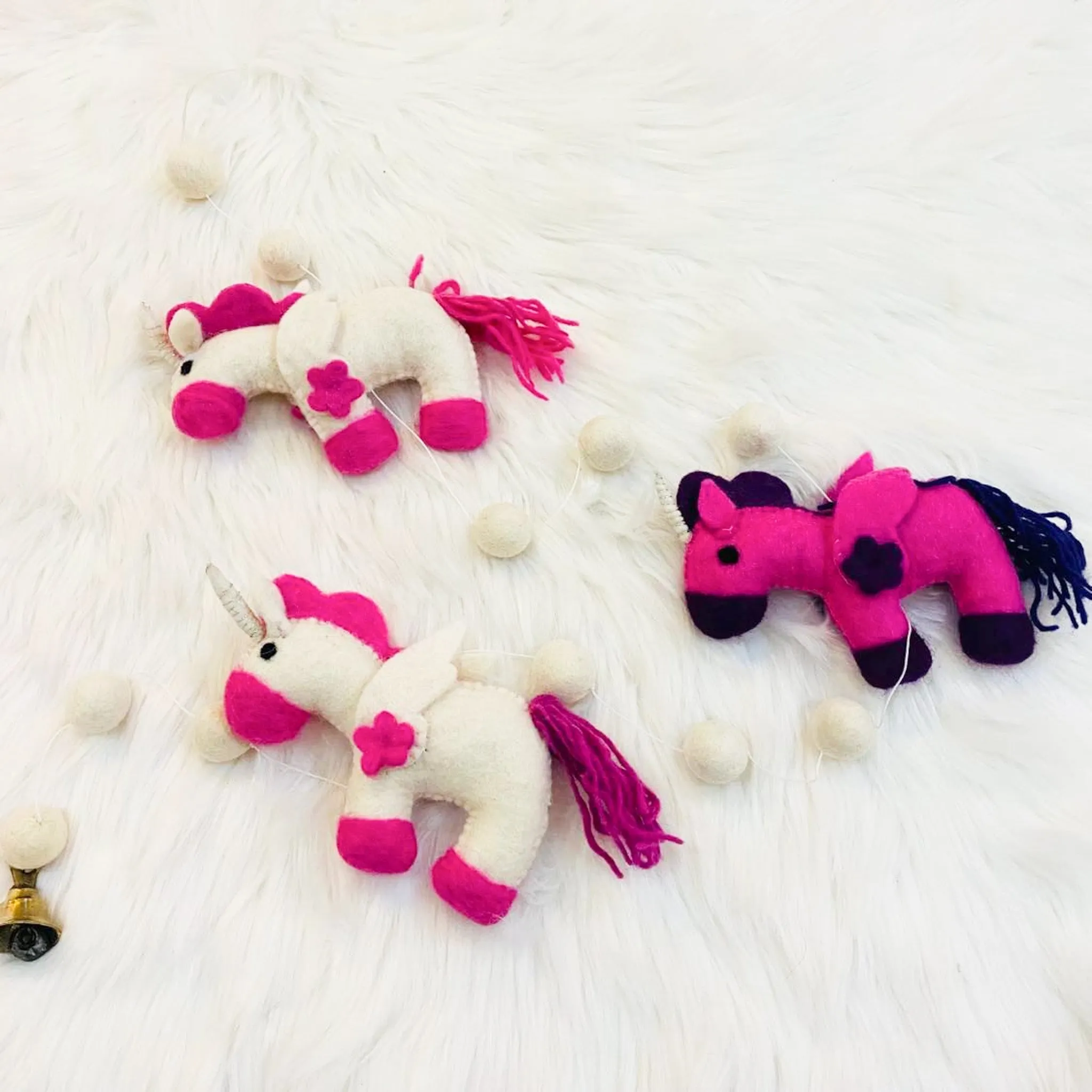 Felted Unicorn Hanging with Bells