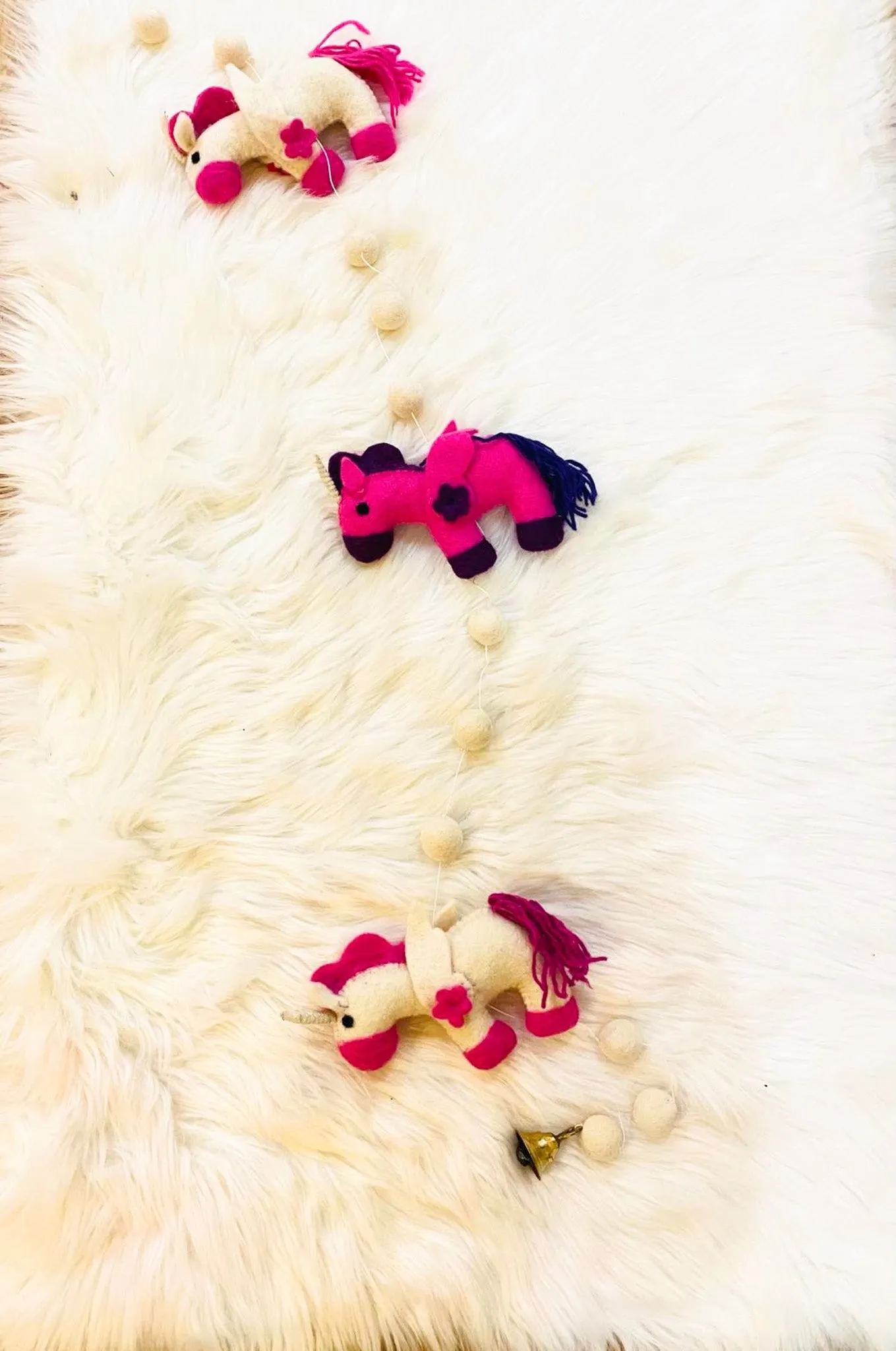 Felted Unicorn Hanging with Bells