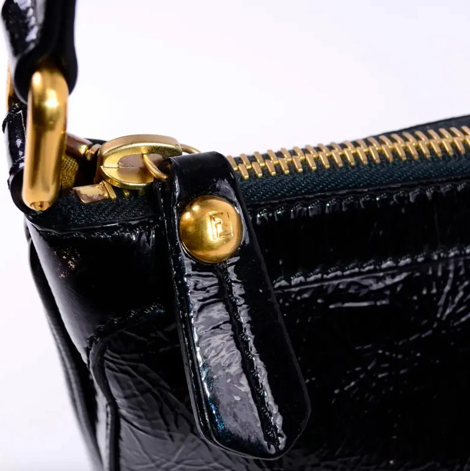 Fendi Black Patent Leather Handbag W Dust Bag Original Tag & Authenticity Card