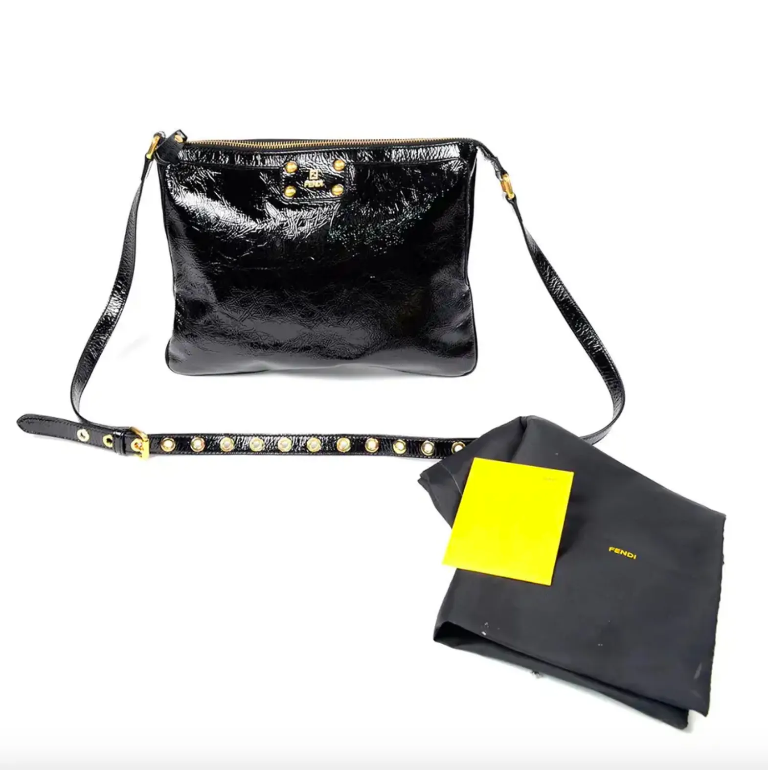 Fendi Black Patent Leather Handbag W Dust Bag Original Tag & Authenticity Card