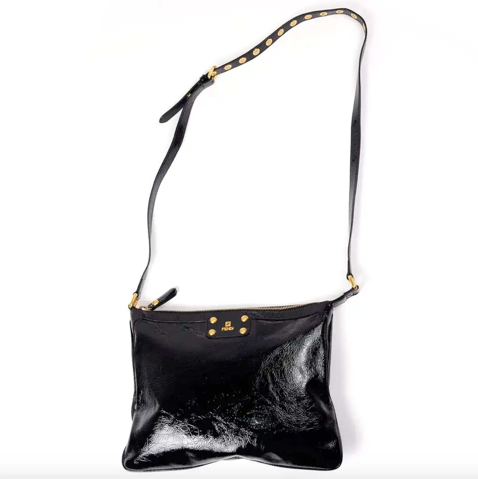 Fendi Black Patent Leather Handbag W Dust Bag Original Tag & Authenticity Card