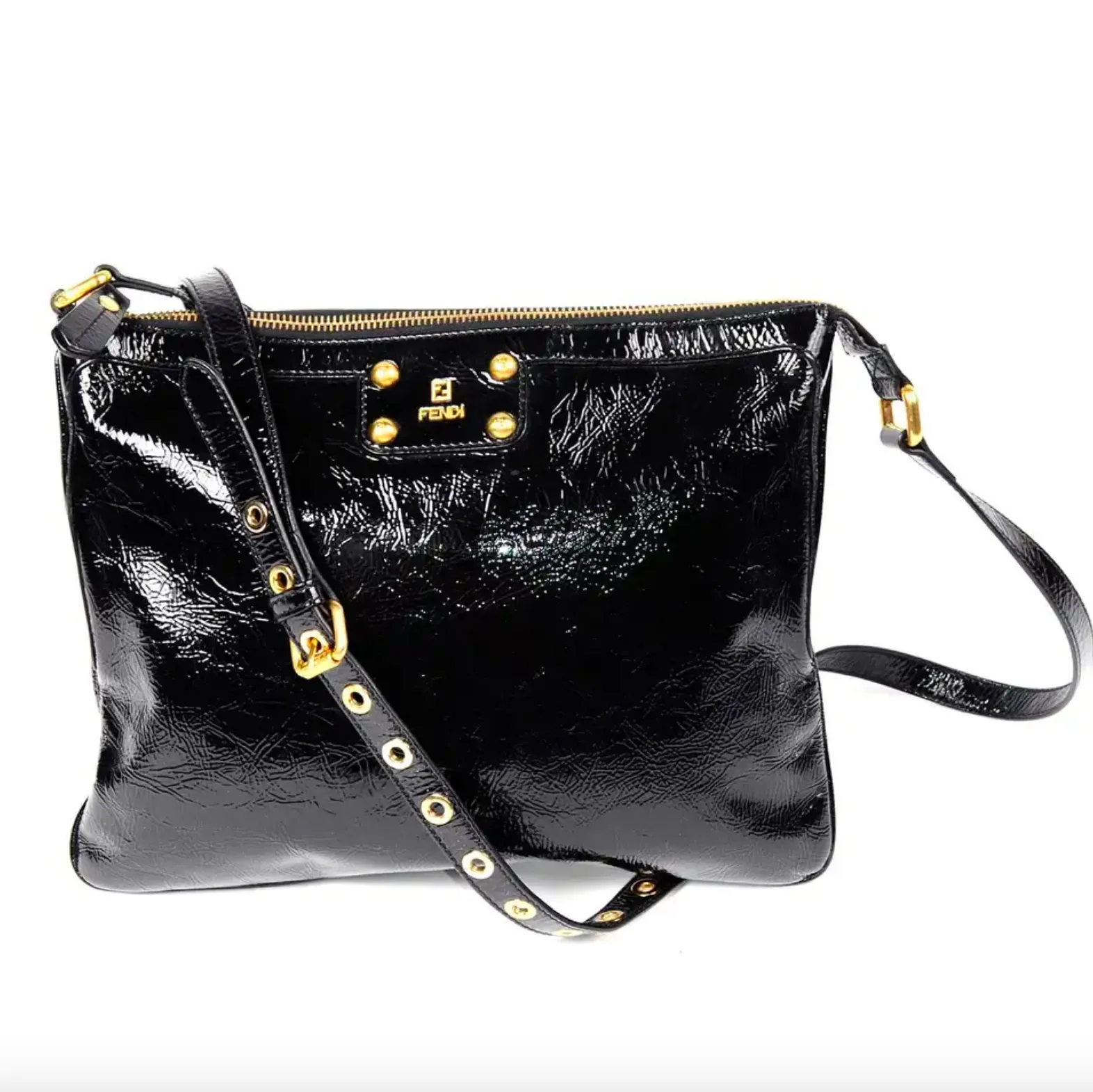 Fendi Black Patent Leather Handbag W Dust Bag Original Tag & Authenticity Card