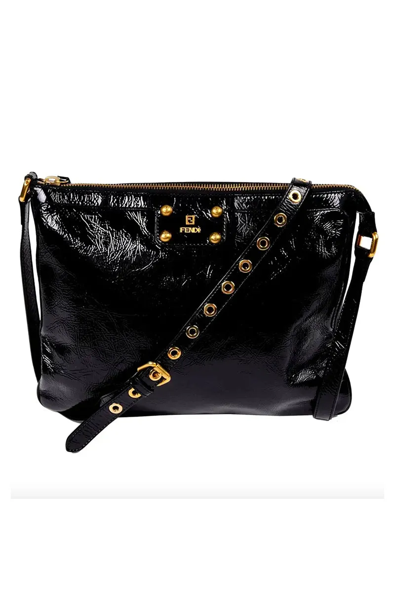 Fendi Black Patent Leather Handbag W Dust Bag Original Tag & Authenticity Card