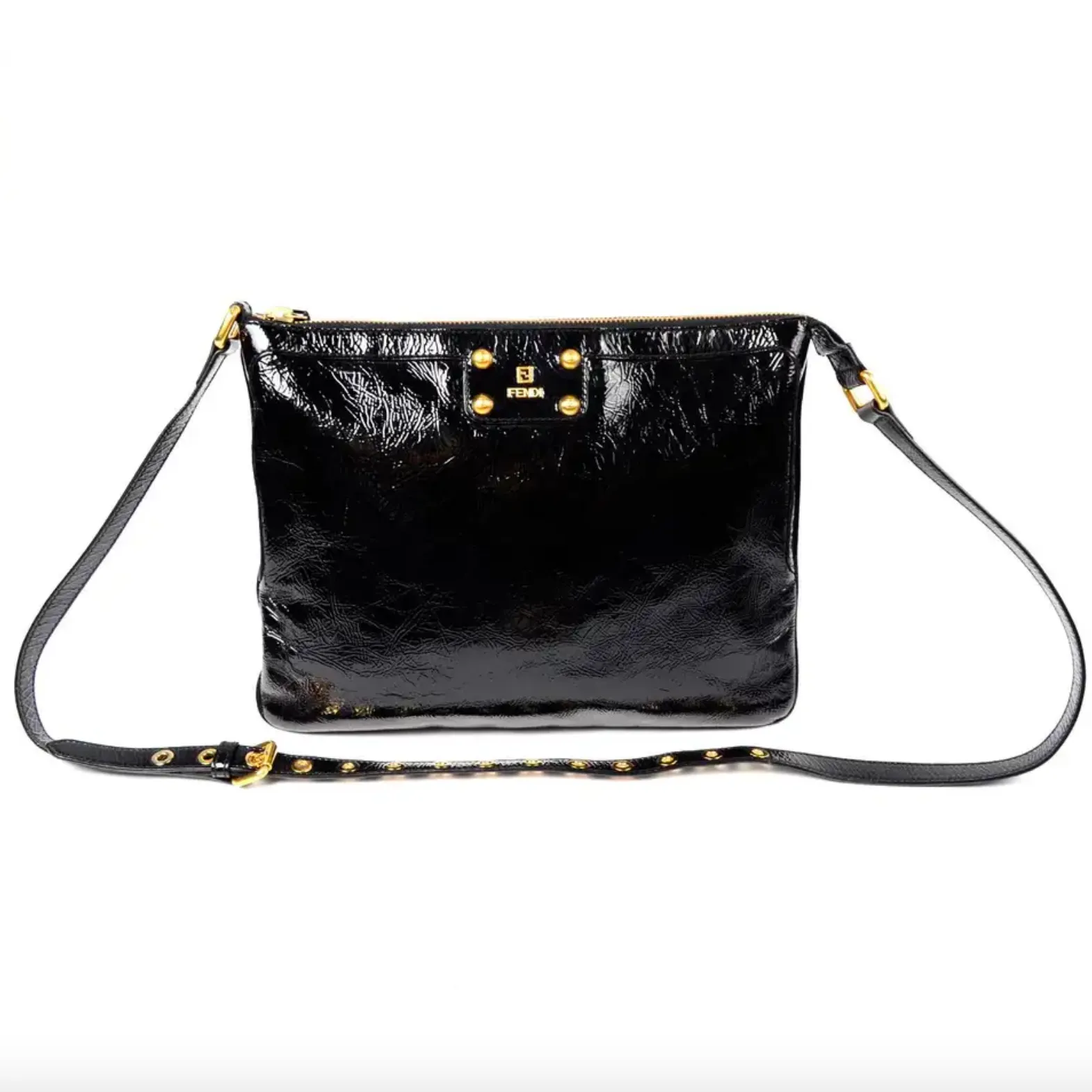Fendi Black Patent Leather Handbag W Dust Bag Original Tag & Authenticity Card