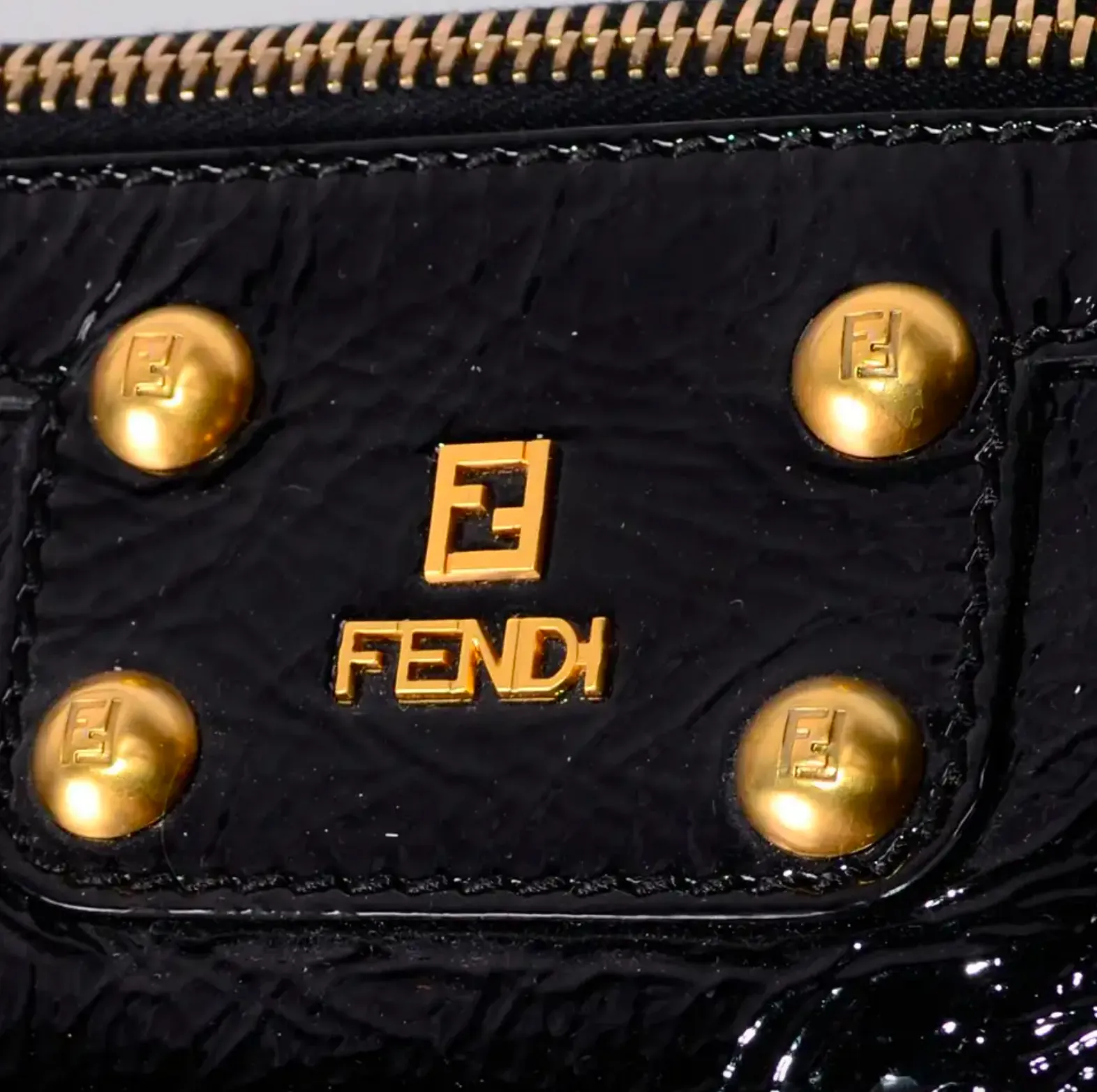 Fendi Black Patent Leather Handbag W Dust Bag Original Tag & Authenticity Card