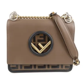 FENDI Mini Kan I F Leather Chain Shoulder Bag Black Brown 8BT286
