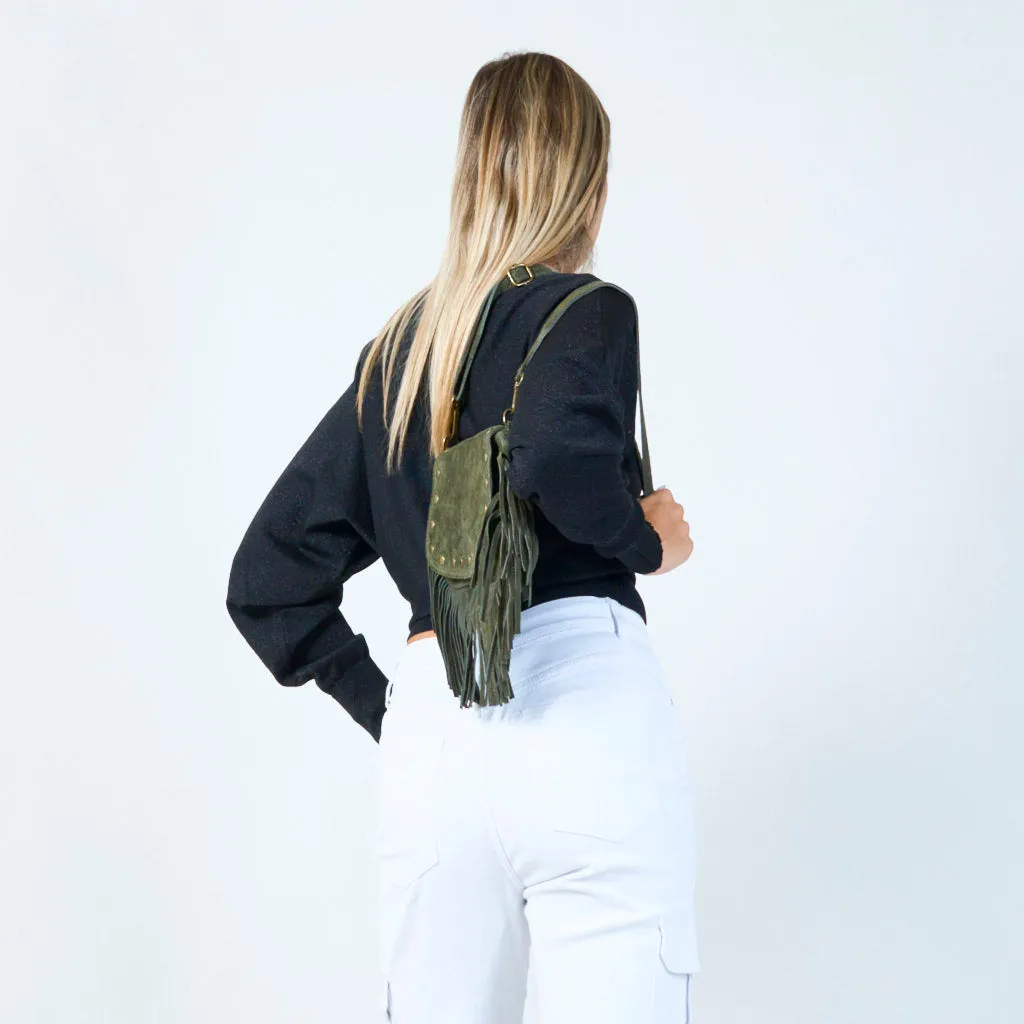 Fringe crossbody bag with studded details wholesale