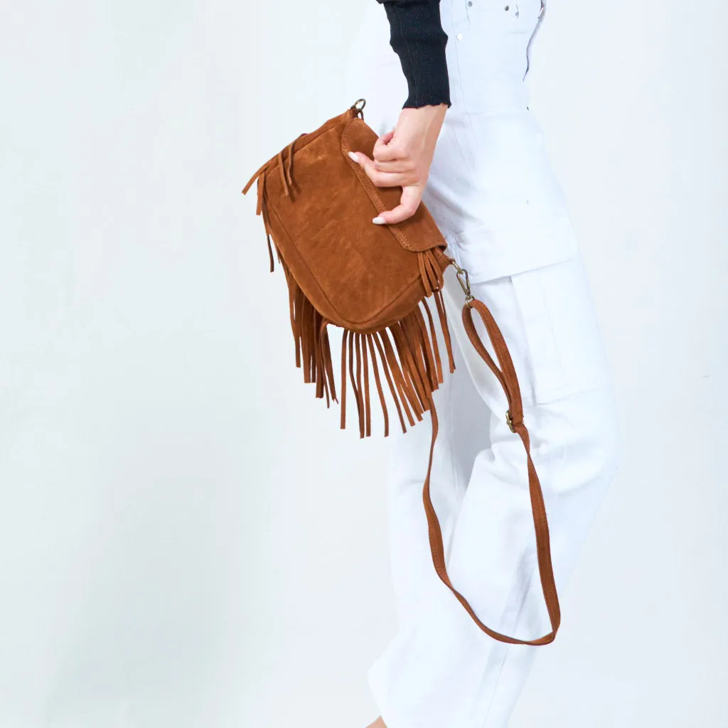 Fringe crossbody bag with studded details wholesale