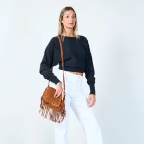 Fringe crossbody bag with studded details wholesale