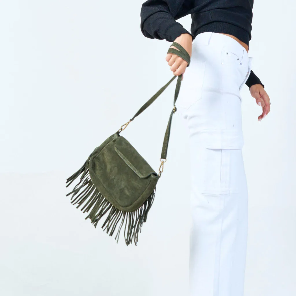 Fringe crossbody bag with studded details wholesale