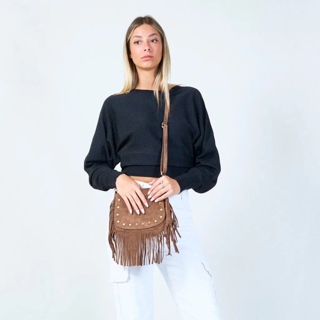 Fringe crossbody bag with studded details wholesale