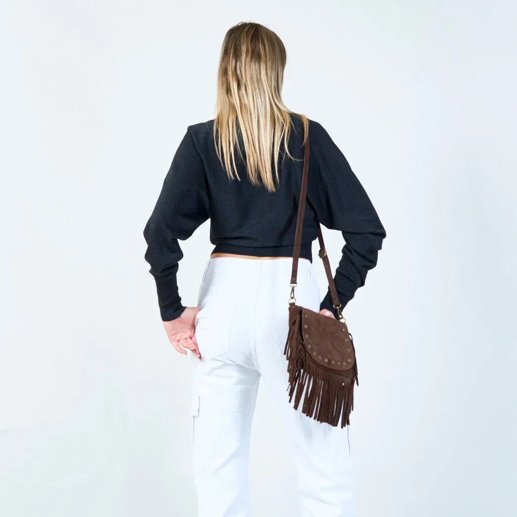 Fringe crossbody bag with studded details wholesale