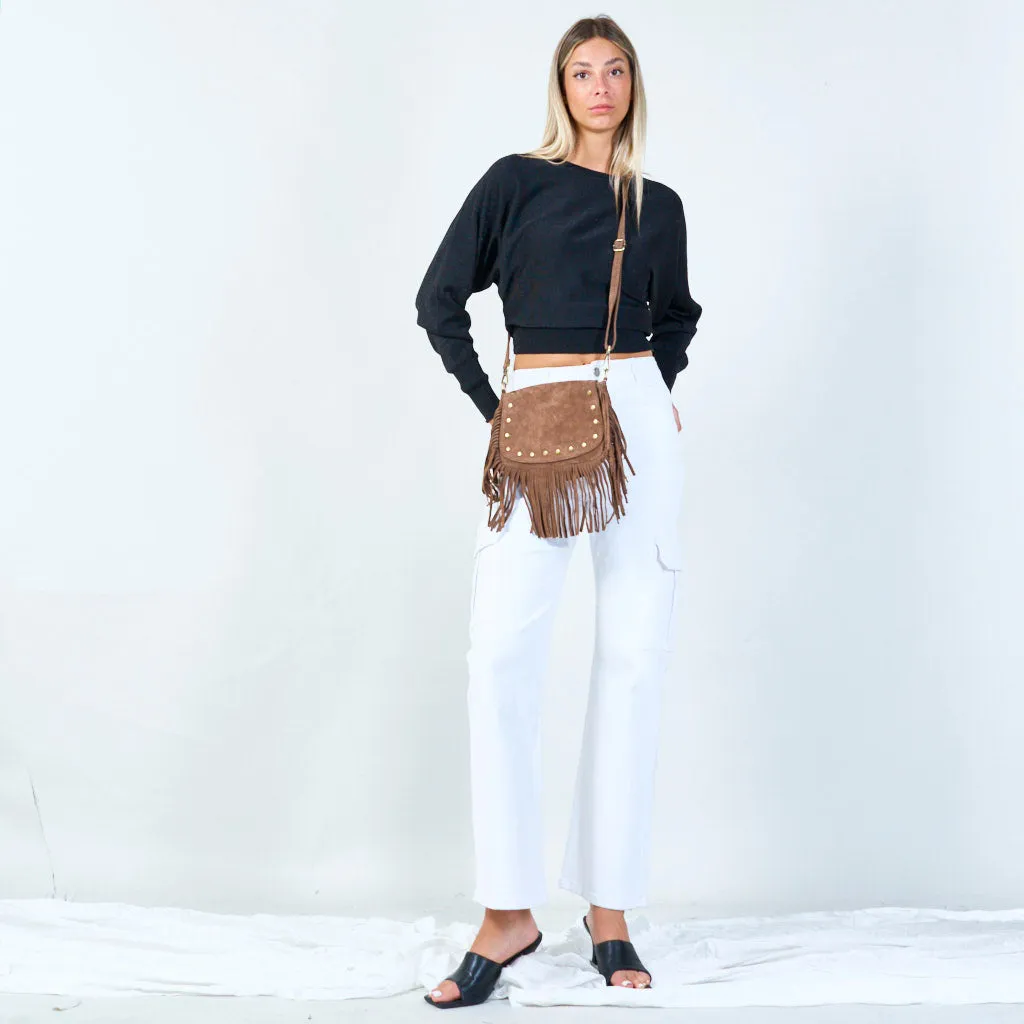 Fringe crossbody bag with studded details wholesale